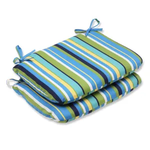 Topanga Stripe Lagoon Rounded Corners Seat Cushion (Set Of 2)