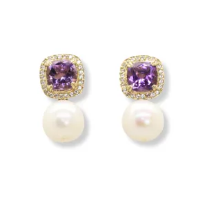 Topaz Amethyst and Pearl Earrings