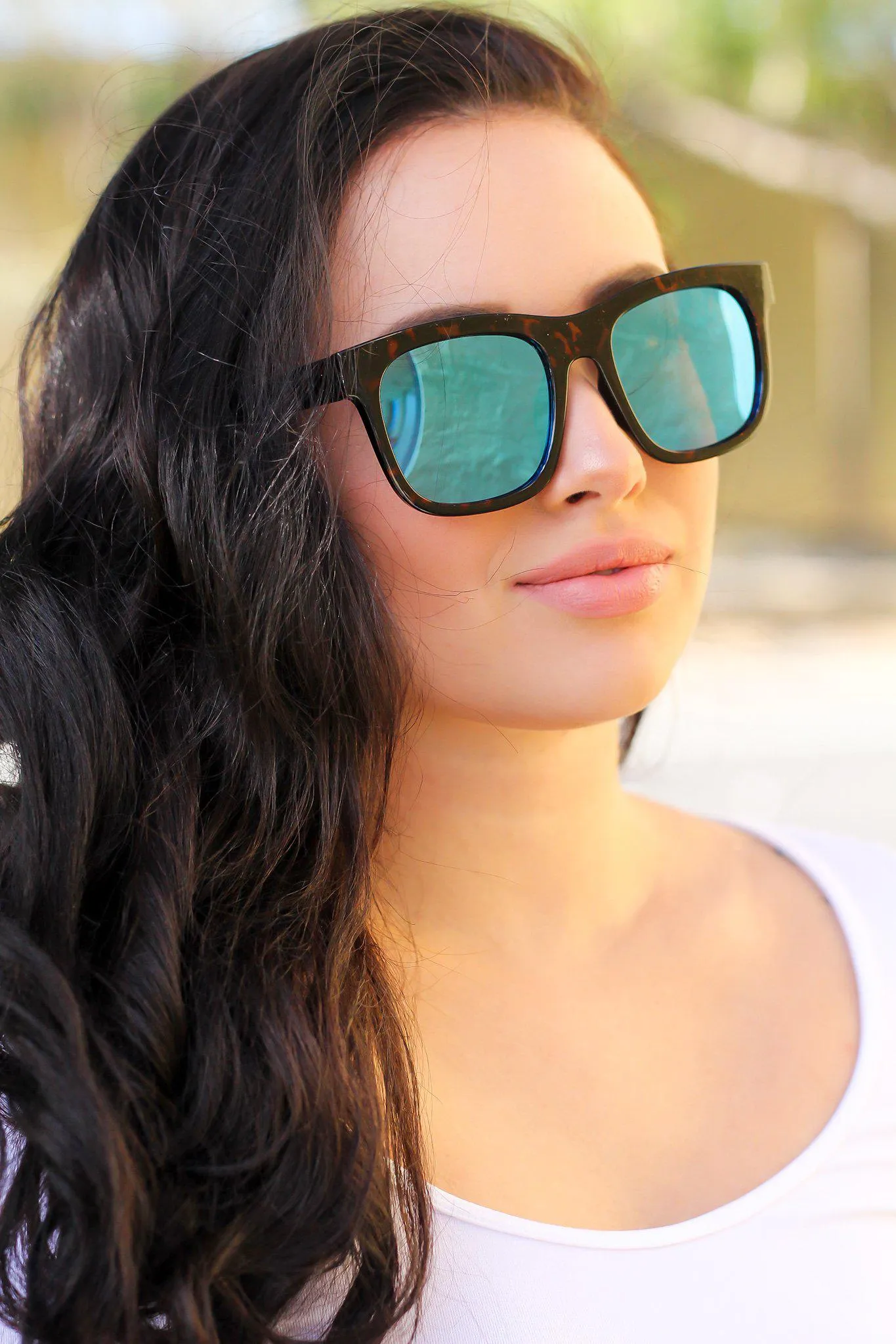 Tortoise Frame Sunglasses with Blue Lenses