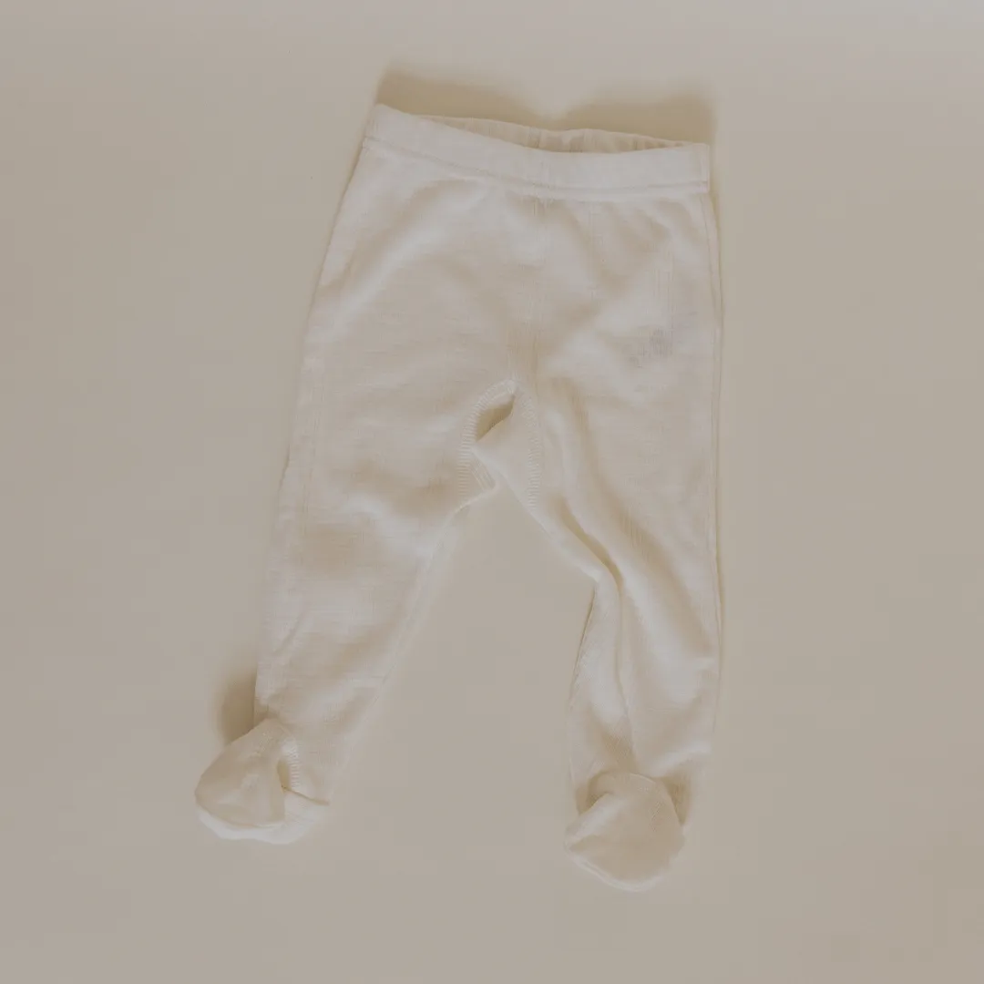 Tothemoon ☾ - Footed baby pants - Wool & silk - Needle pattern - Natural