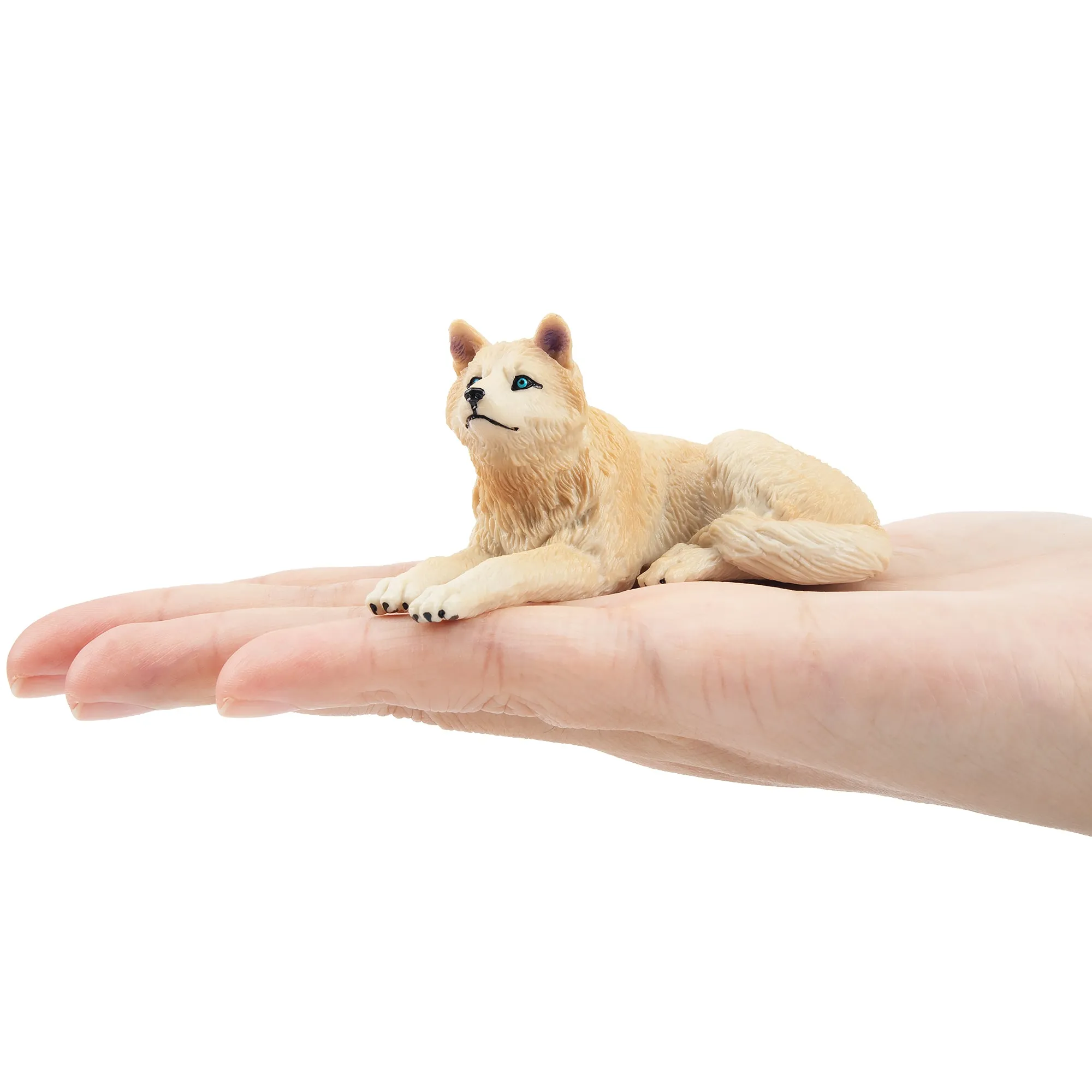 Toymany Sitting White Arctic Wolf Figurine Toy