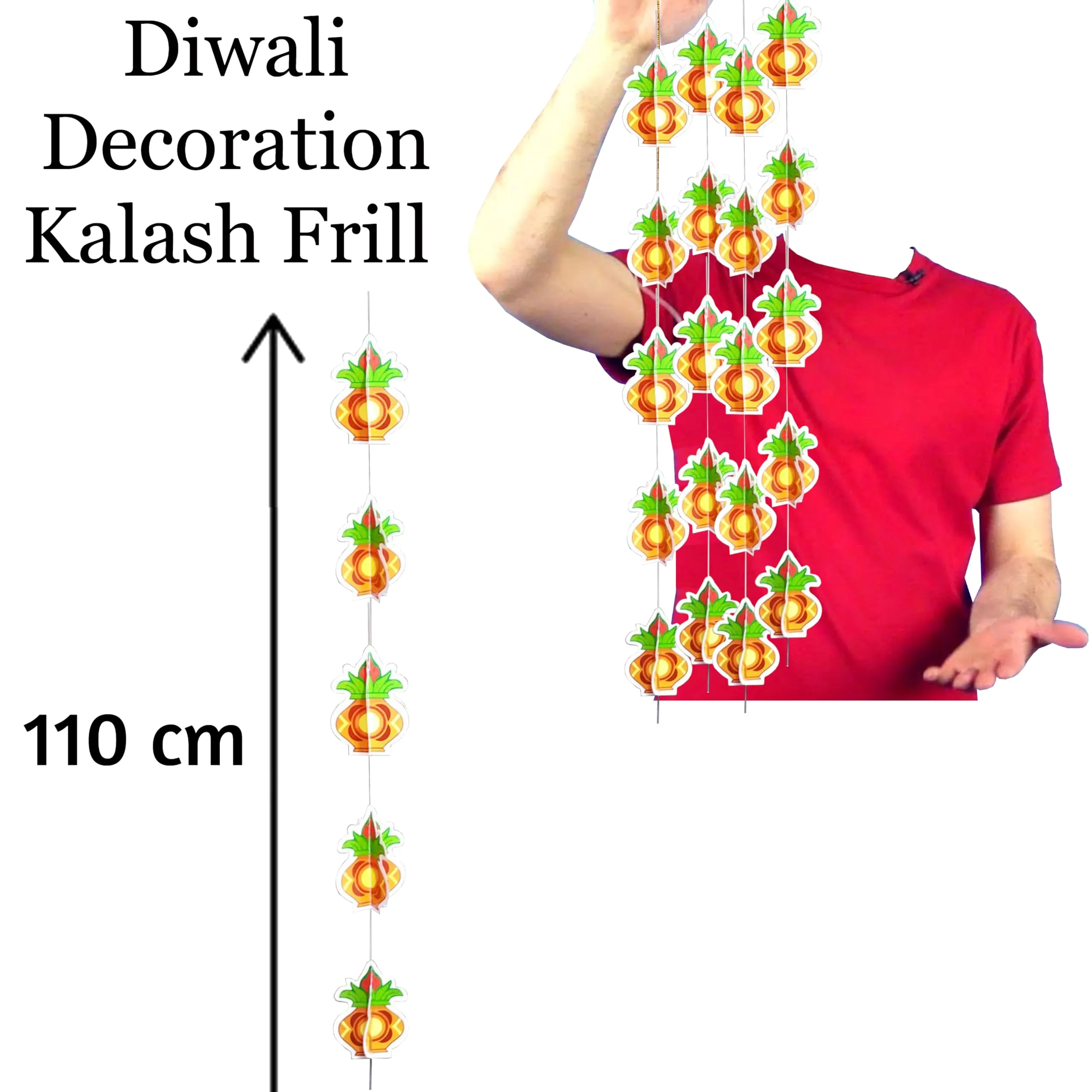 TOYXE Diwali Decoration Kalash Paper Frills 3D Set of 4 Pieces | Hanging Garland Decoration