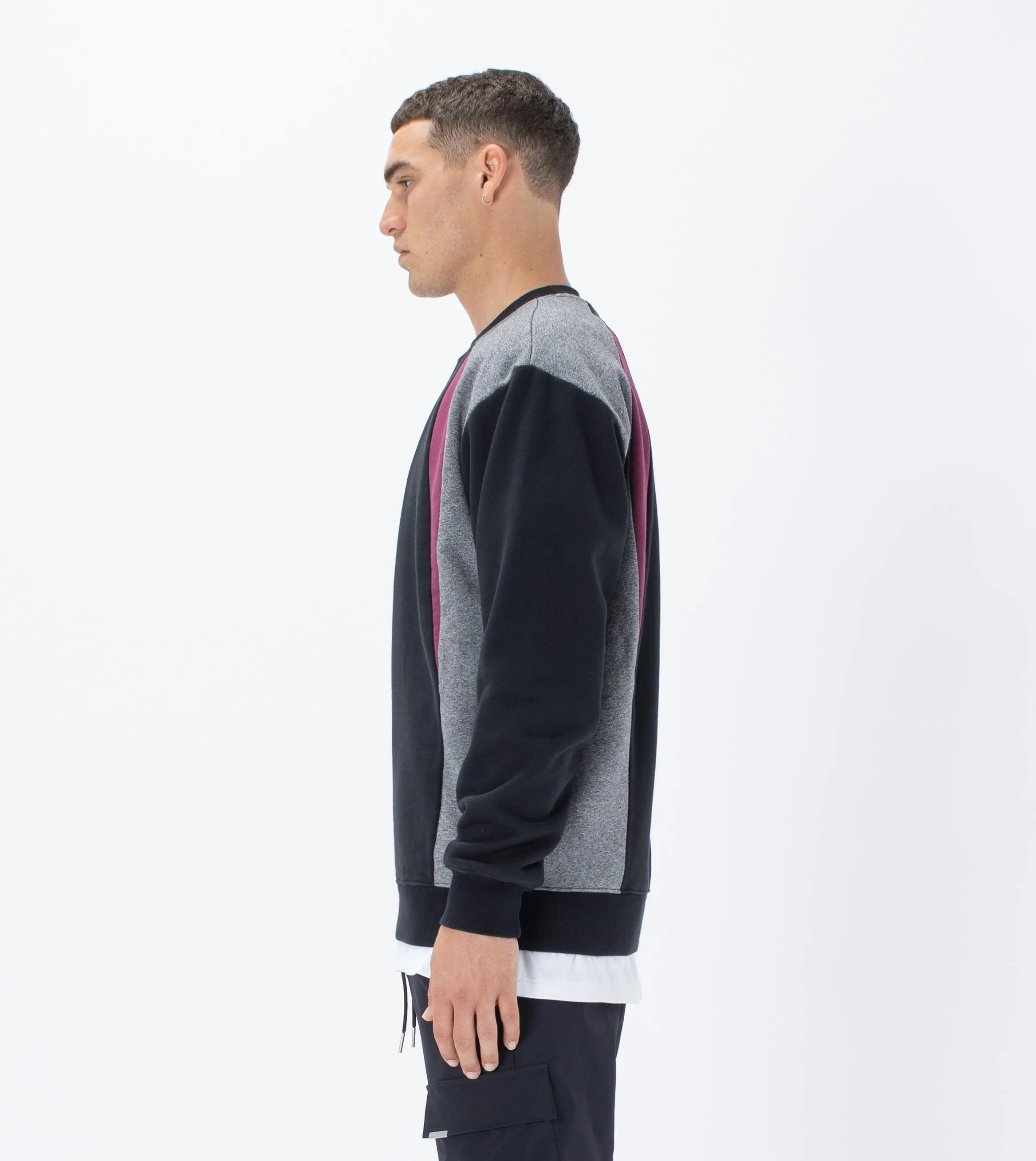 Track Panel Crew Sweat Black/Boysenberry