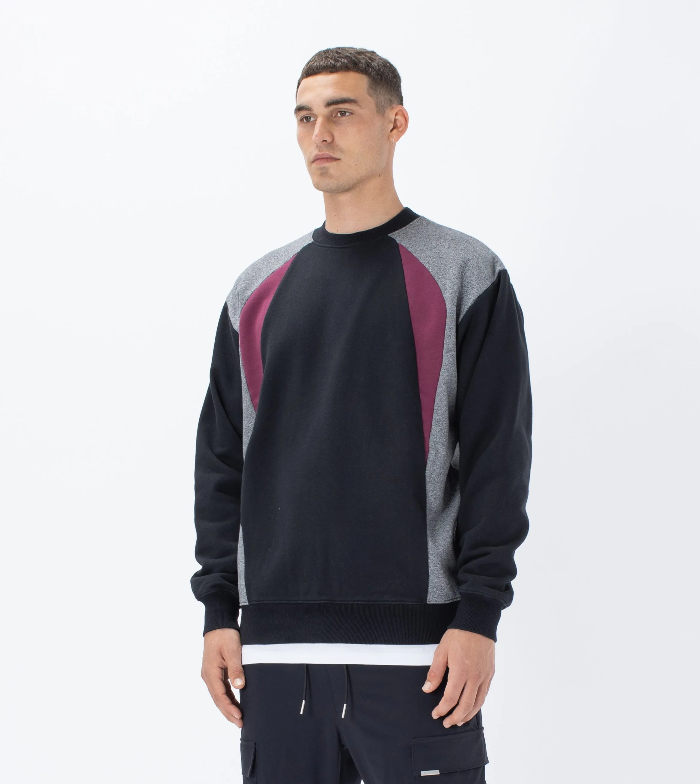 Track Panel Crew Sweat Black/Boysenberry