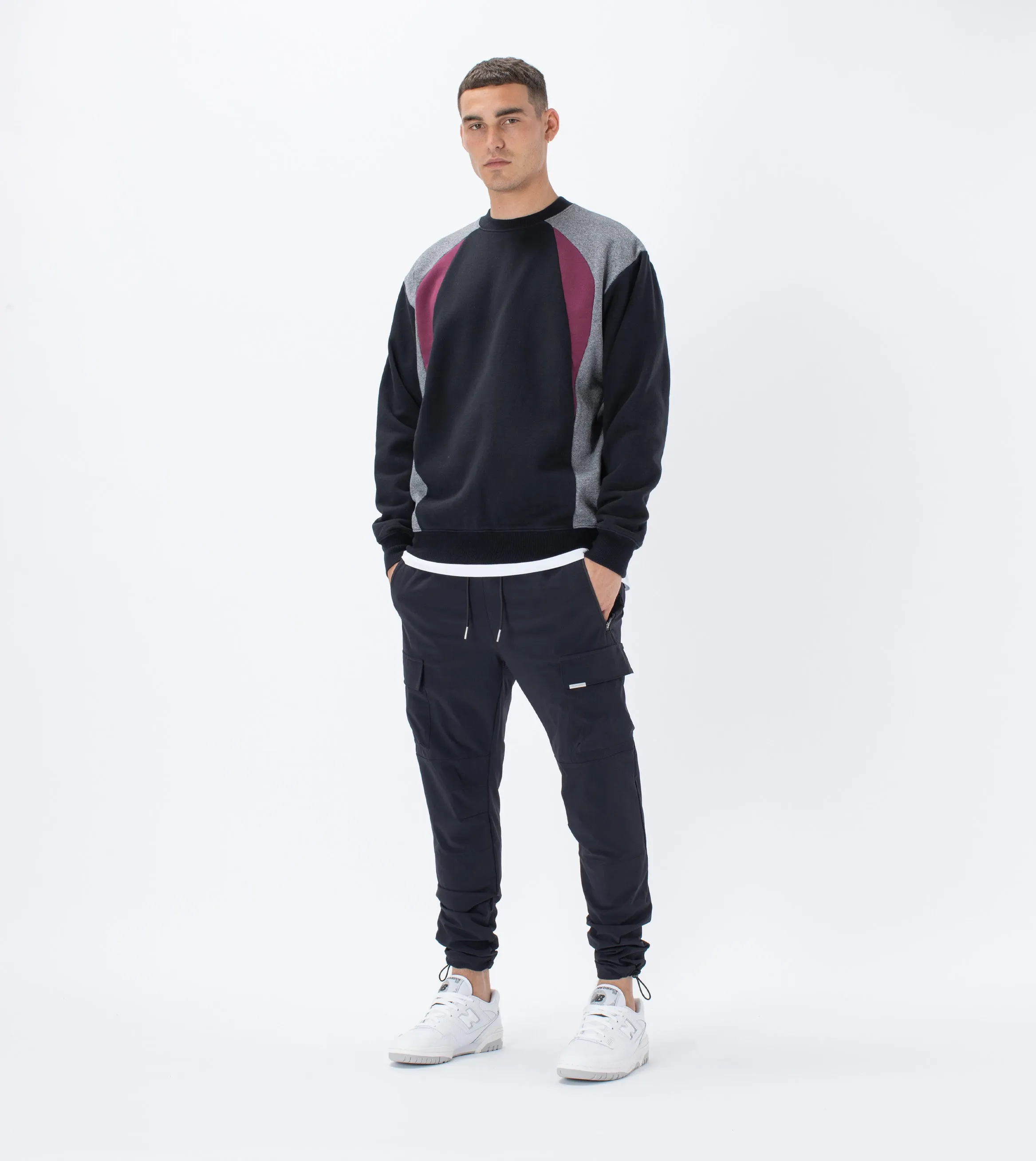 Track Panel Crew Sweat Black/Boysenberry