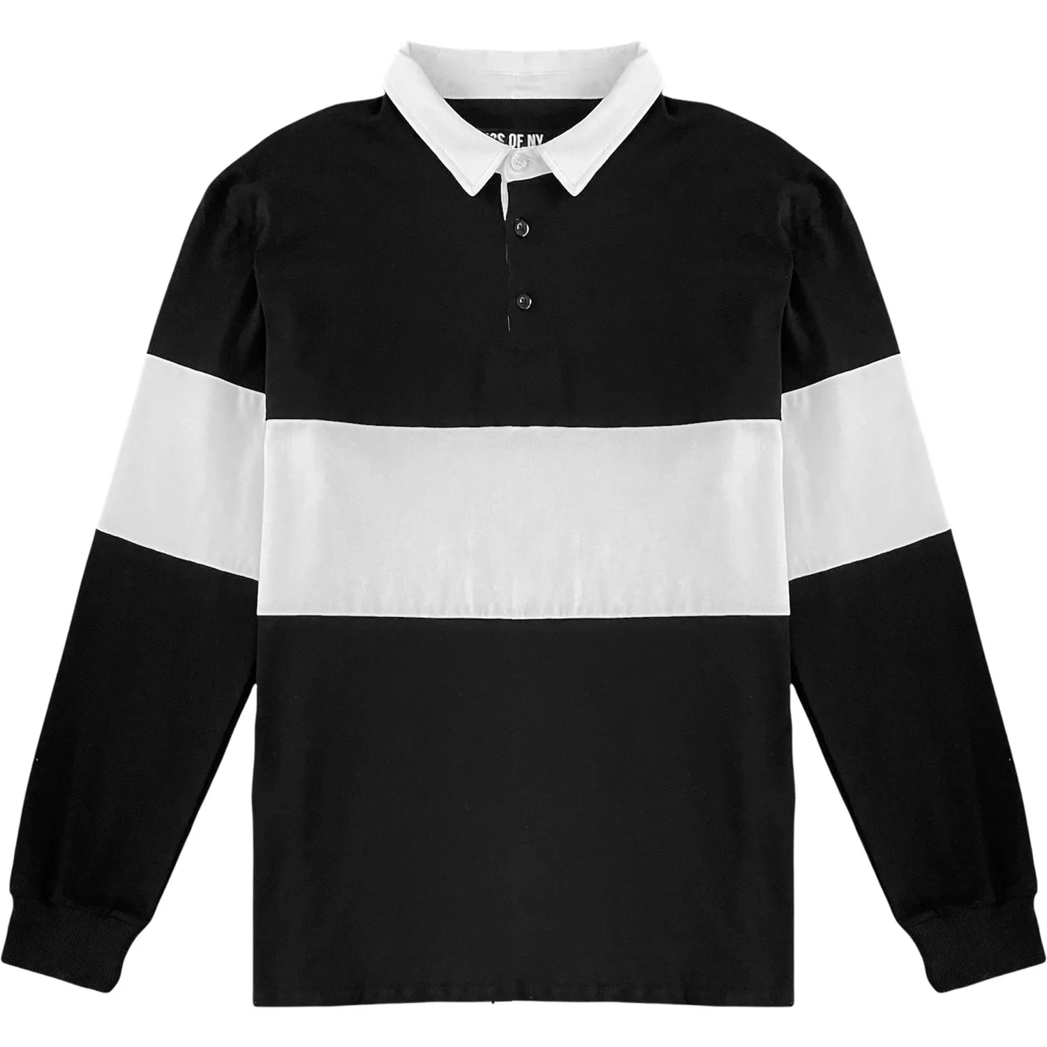 Traditional Black And White Striped Mens Long Sleeve Rugby Shirt