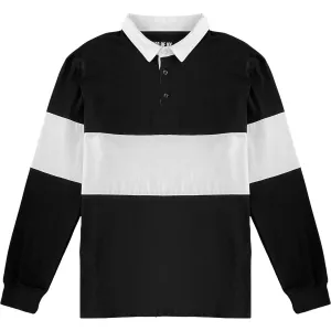 Traditional Black And White Striped Mens Long Sleeve Rugby Shirt