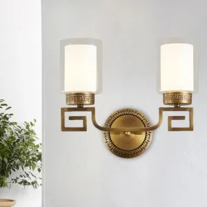 Traditional Brass Wall Sconce Light with Clear and White Dual Cylinder Glass Bulbs