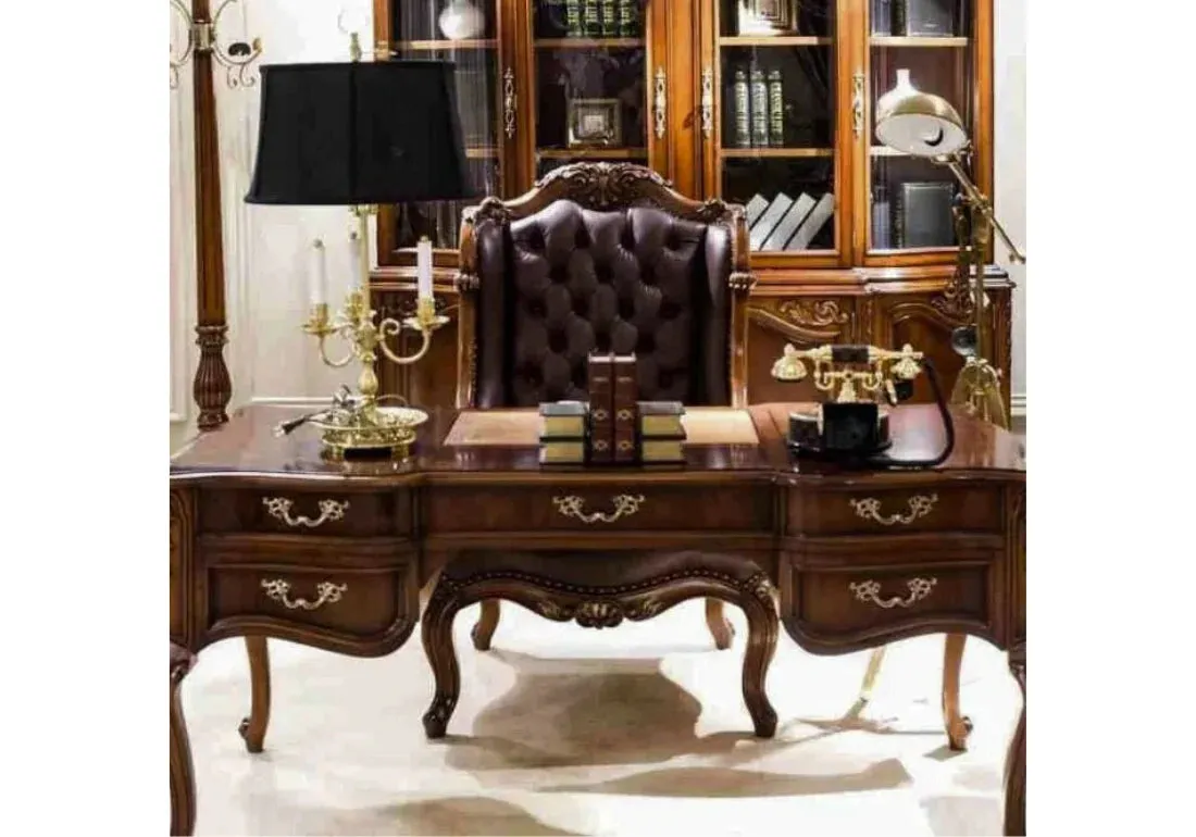 Traditional Brownish Teak Wooden Office Desk