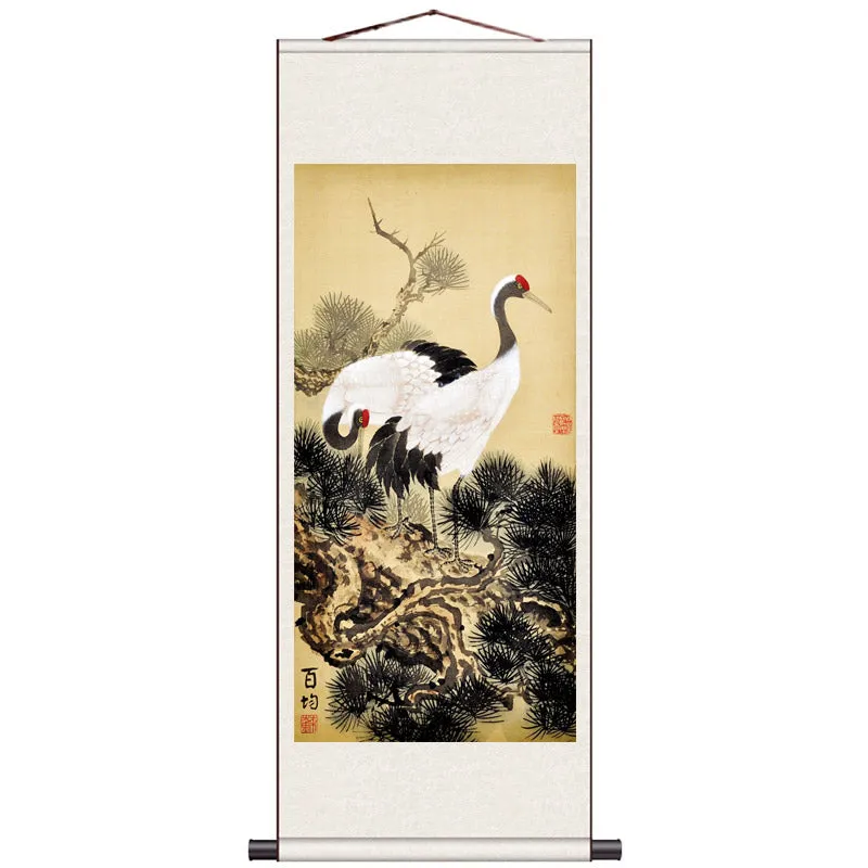 Traditional Chinese Painting Reproduction - Auspicious Crane Silk Scroll Hanging Painting