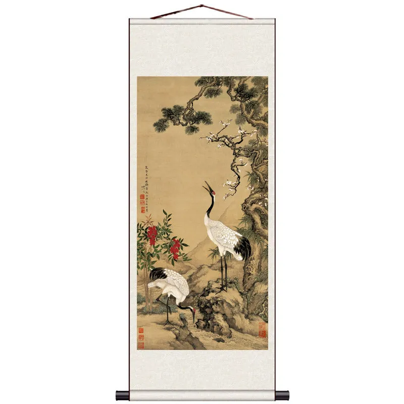 Traditional Chinese Painting Reproduction - Auspicious Crane Silk Scroll Hanging Painting