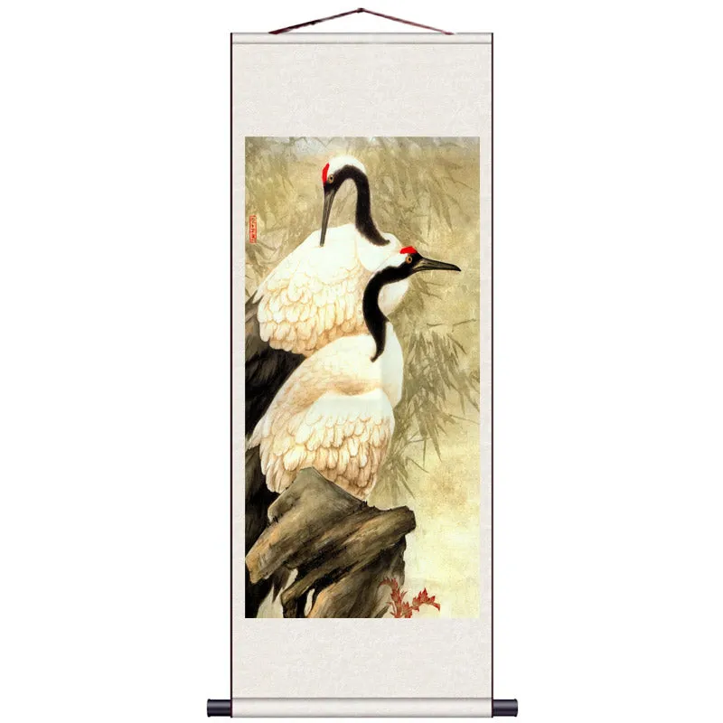 Traditional Chinese Painting Reproduction - Auspicious Crane Silk Scroll Hanging Painting