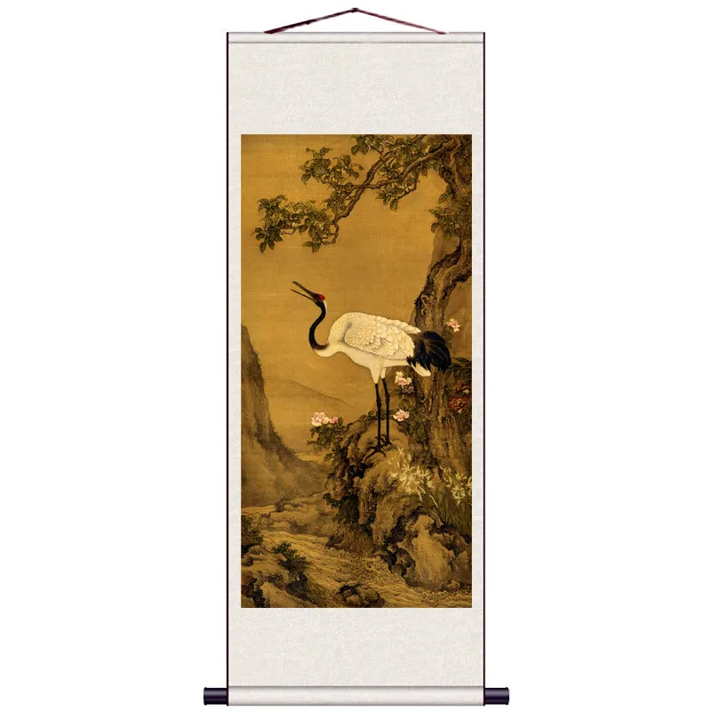 Traditional Chinese Painting Reproduction - Auspicious Crane Silk Scroll Hanging Painting