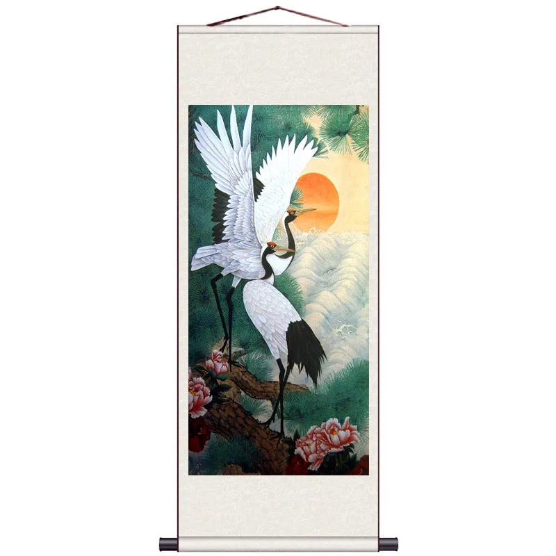 Traditional Chinese Painting Reproduction - Auspicious Crane Silk Scroll Hanging Painting