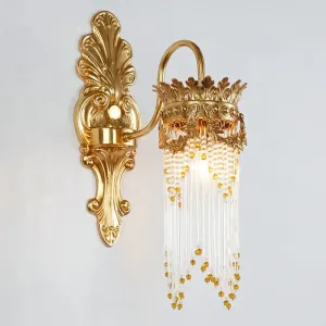 Traditional Gold Crown Wall Sconce with Crystal Fringe – Stylish Metal Living Room Lamp