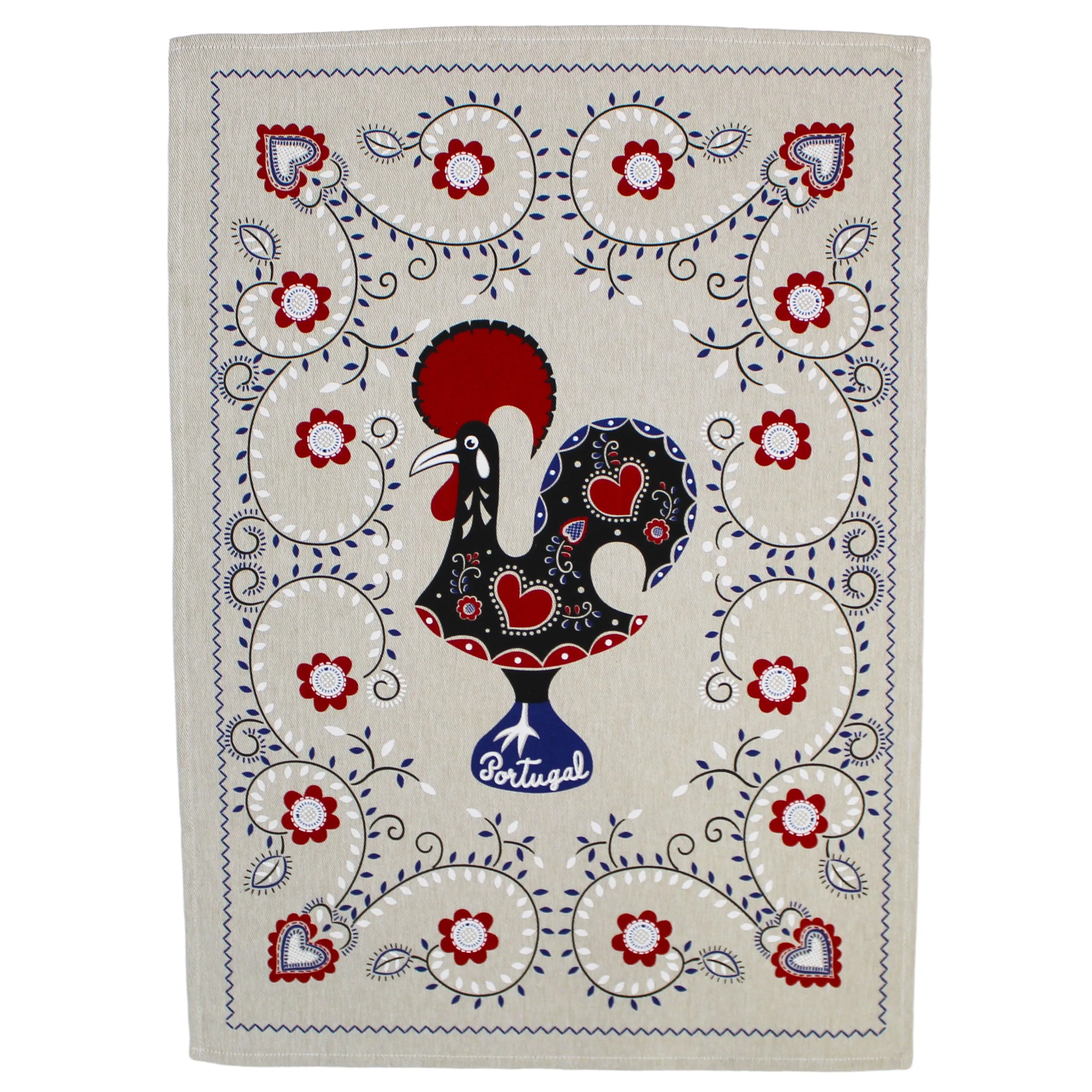 Traditional Good Luck Rooster and Viana Heart Cotton Kitchen Dish Towel, Set of 2