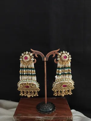 Traditional Kundan Dangling Bead Earrings