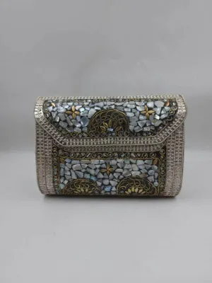 Traditional Metal Stonework Box Clutch