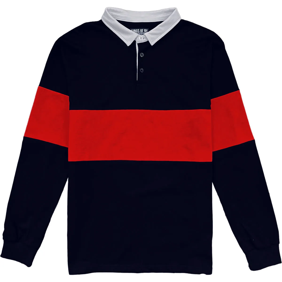 Traditional Navy Blue And Red Striped Mens Long Sleeve Rugby Shirt