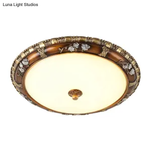 Traditional Opal Glass Flush Mount LED Ceiling Light in Brown (13"/16"/19.5" Widths) with Warm/White Light