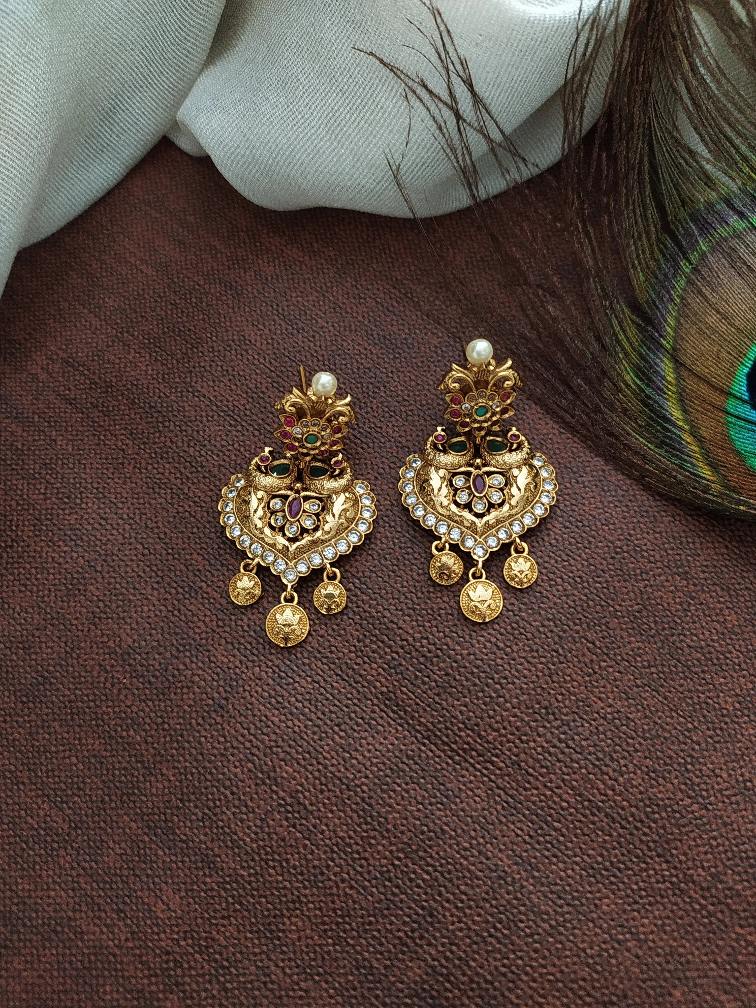 Traditional Peacock Designed Long Haram Set with Earrings