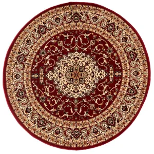 Traditional Red Bordered Round Rug