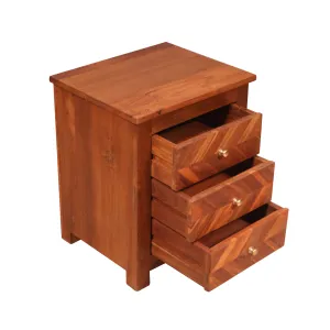 Traditional teak reverse step bedside