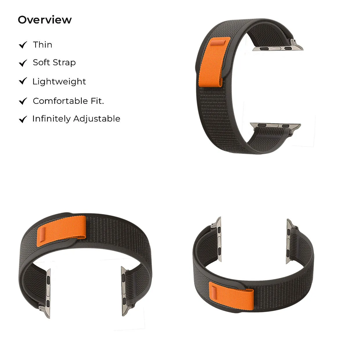 Trail Loop Band Straps For Apple iWatch-42/44/45/49mm-Black/Grey