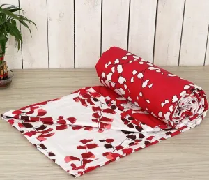 Trance Home Linen Cotton Malmal Double Dohar, 84x88 Inches (Red Abstract Leaves)