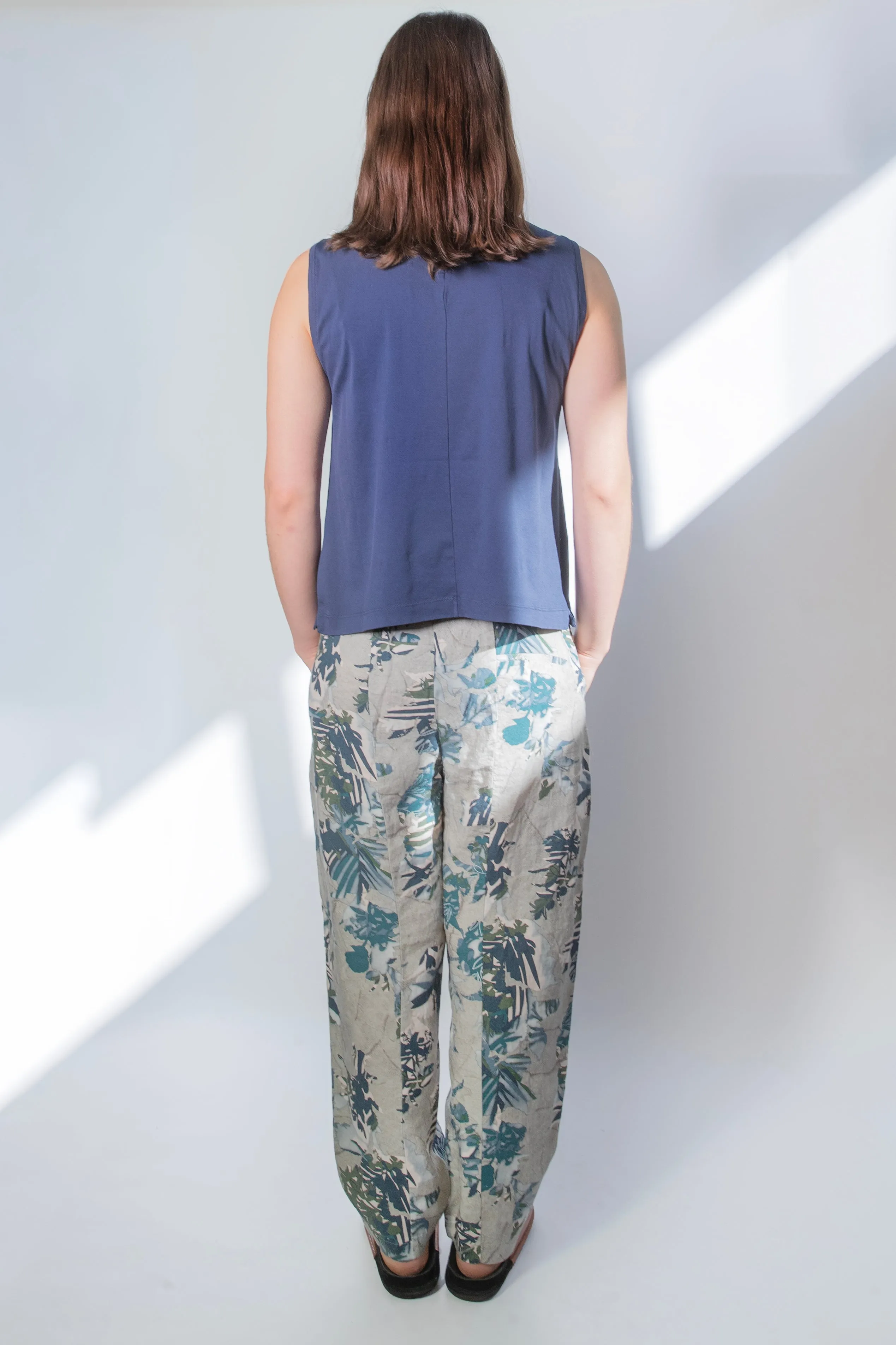 Transit Par Such Linen Pearl Grey Soft Floral Print Trouser