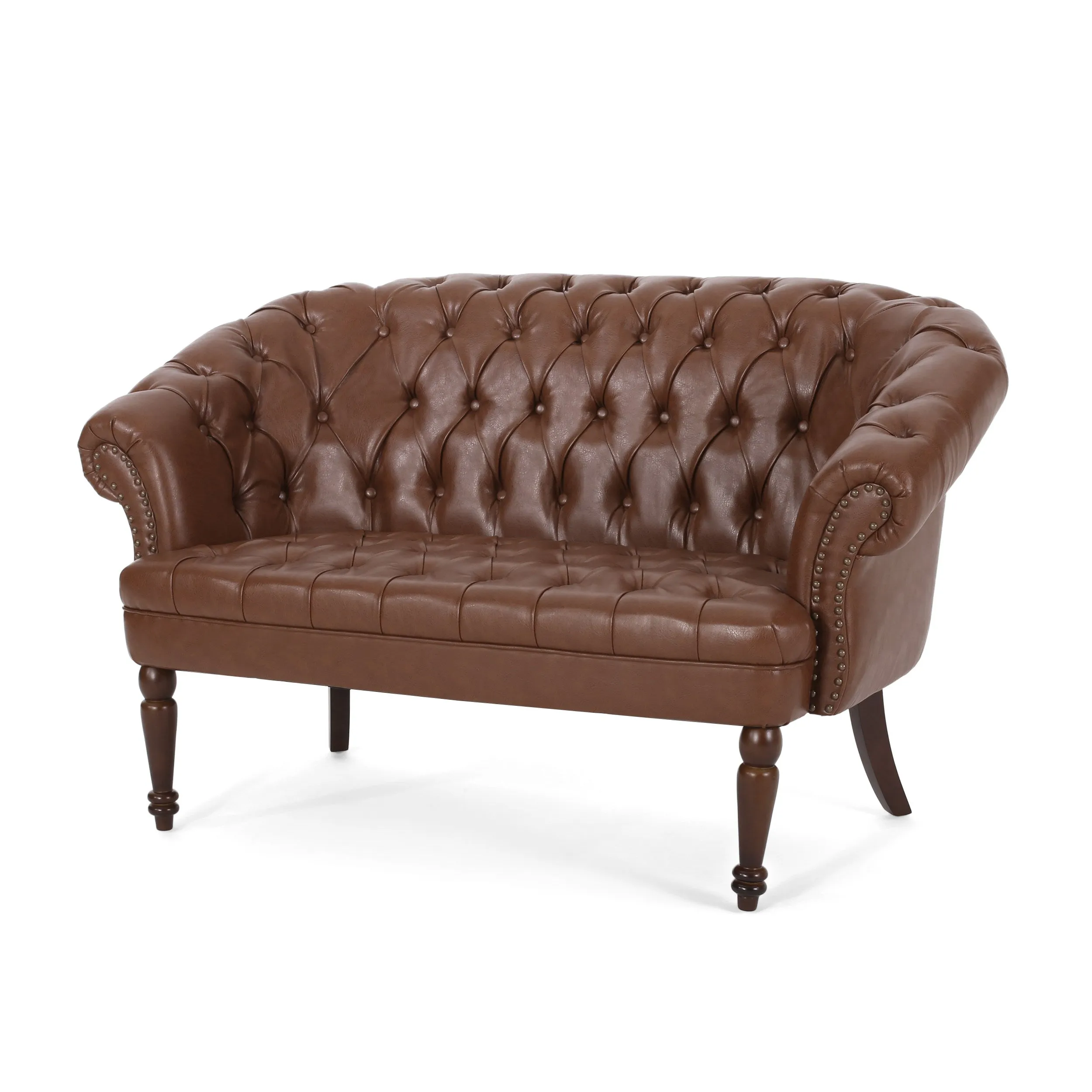 Trask Contemporary Leather Tufted Loveseat with Nailhead Trim