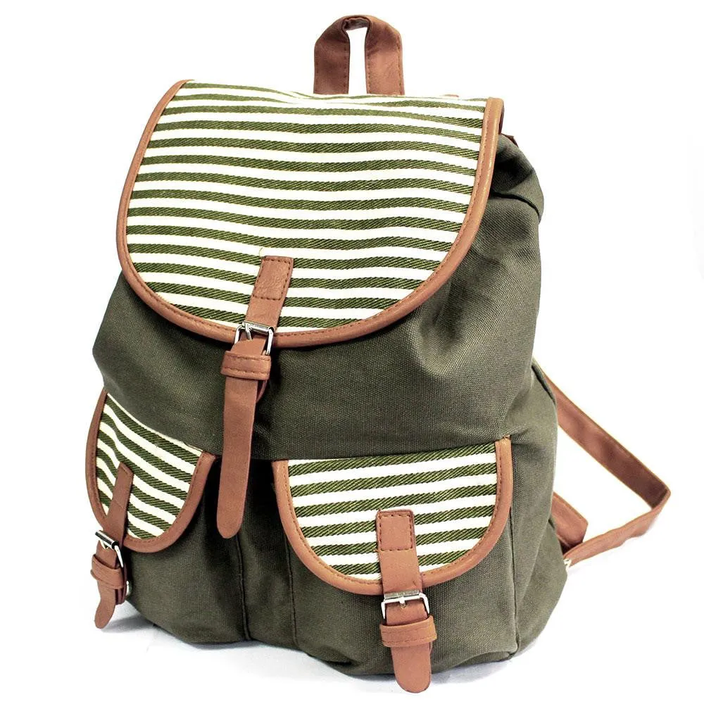 Traveler Backpacks - 2 Pocket Olive Stripe