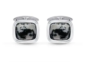 Tree Agate Stone Cufflinks in Black Rhodium Plated Sterling Silver