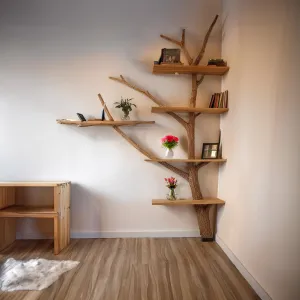 Tree Branch Shelf Bookcase in Live Edge Wood