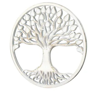 Tree of Life Medallion Boho Wall Art, White with Gold Accents - 15.5"