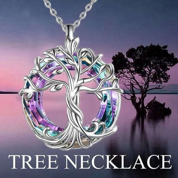 Tree of Life Round Rainbow Crystal Pendant