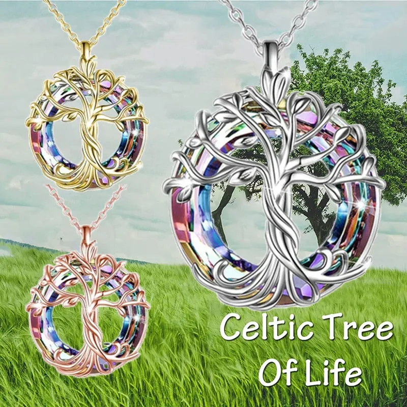 Tree of Life Round Rainbow Crystal Pendant