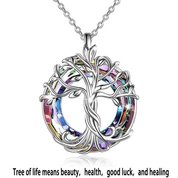 Tree of Life Round Rainbow Crystal Pendant