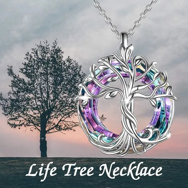 Tree of Life Round Rainbow Crystal Pendant