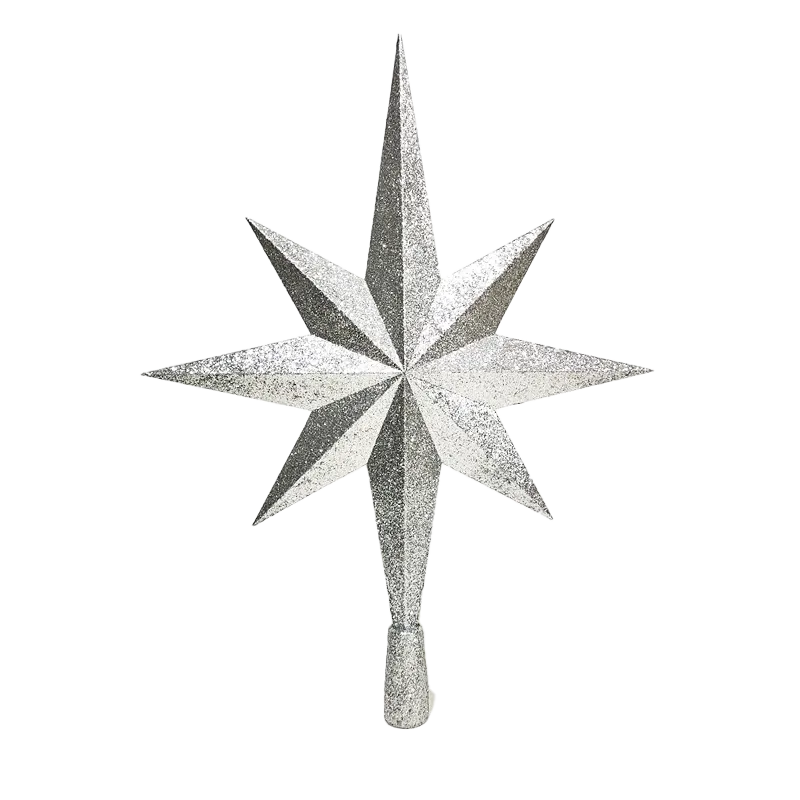 Tree Topper 8 Point Star Glitter Silver 80cm