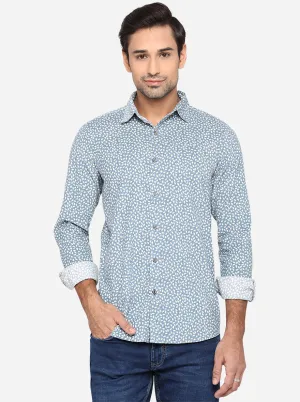 Trellis Blue Printed Slim Fit Semi Casual Shirt | JadeBlue