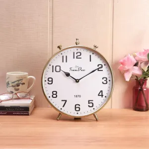 TrenDec Table Clock | Desk Clock | Study Table Clock | | Table Clock for Bedroom & Livingroom | Metal Round Gold Finish Table Clock | Analog Table Clock - 26 X 26 Cm