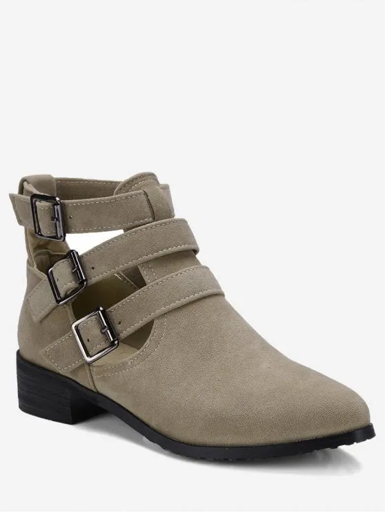 Trendy Ankle Hollow Out Buckle Strap Boots