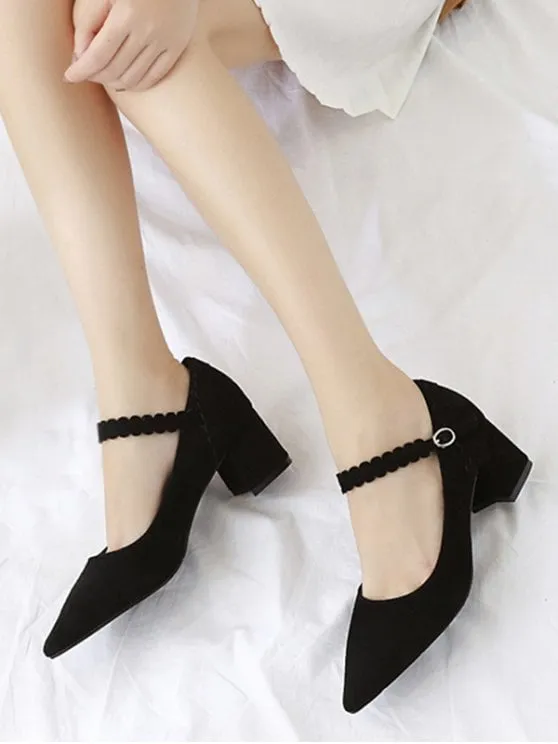 Trendy Ankle Wrap Block Heel Pumps