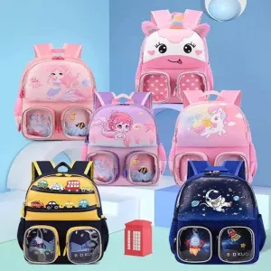 Trendy Cartoon Character Backpack for Kindergarten With Front Pockets