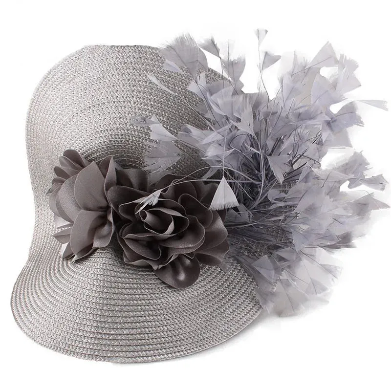 Trendy Fashion Derby Feather White Flower Hat