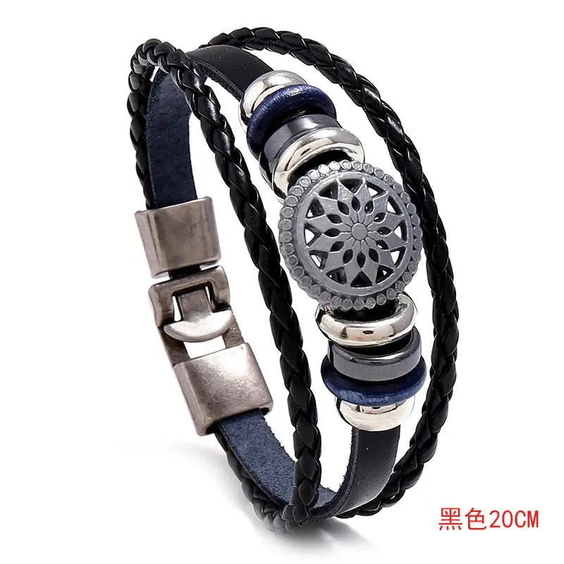 Trendy Genuine Leather Bracelets Men Stainless Steel Multilayer Braided Rope Bracelets for Male Female Bracelets Jewelry