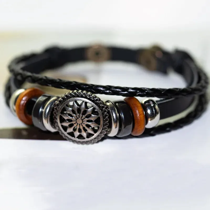 Trendy Genuine Leather Bracelets Men Stainless Steel Multilayer Braided Rope Bracelets for Male Female Bracelets Jewelry