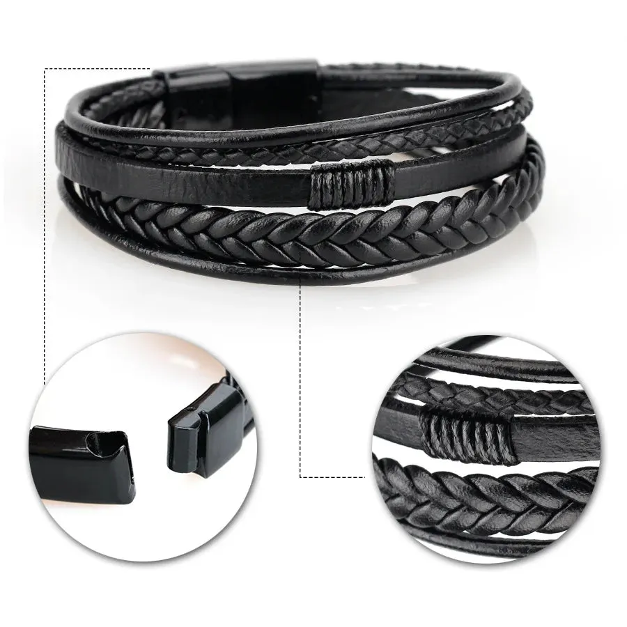 Trendy Genuine Leather Bracelets Men Stainless Steel Multilayer Braided Rope Bracelets for Male Female Bracelets Jewelry