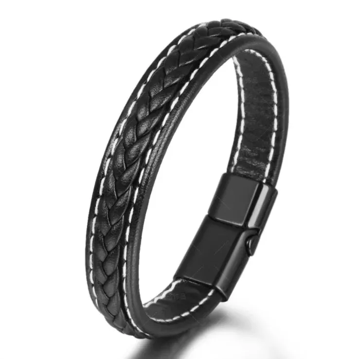 Trendy Genuine Leather Bracelets Men Stainless Steel Multilayer Braided Rope Bracelets for Male Female Bracelets Jewelry